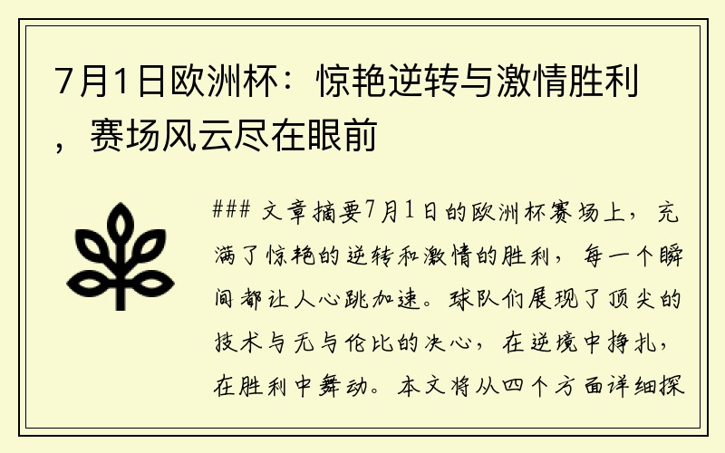 7月1日欧洲杯：惊艳逆转与激情胜利，赛场风云尽在眼前